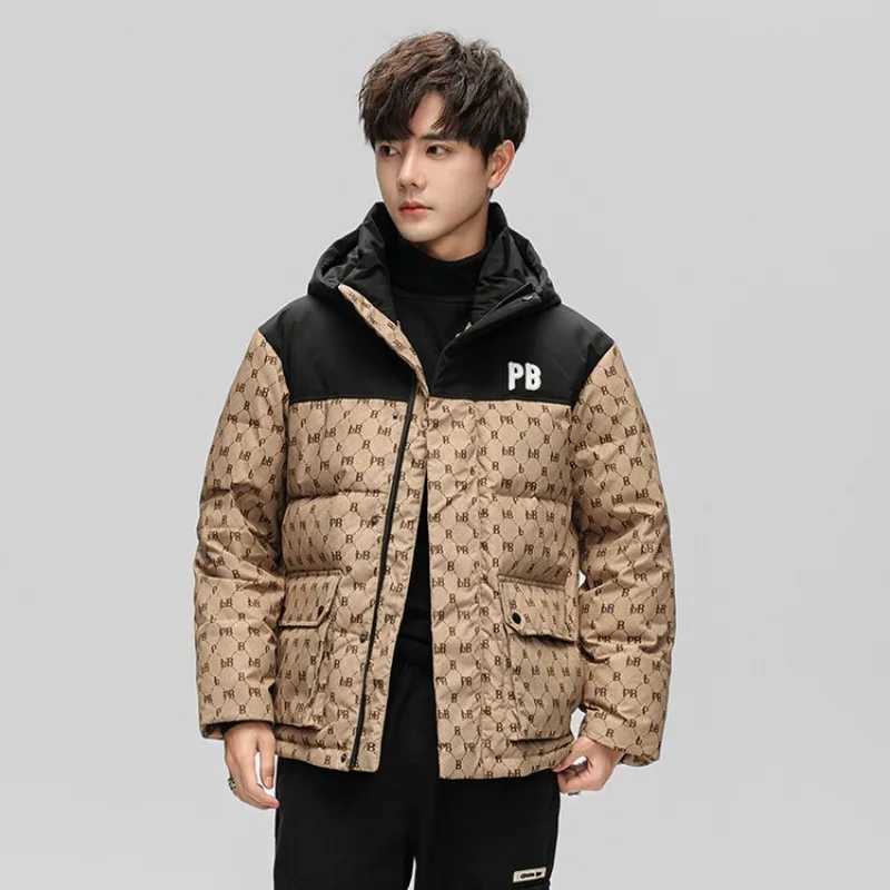 Men's Down Parkas Mens winter hoodie thick coat white duck warm print fashionable casual windproof mens jacket Y241009NY6O