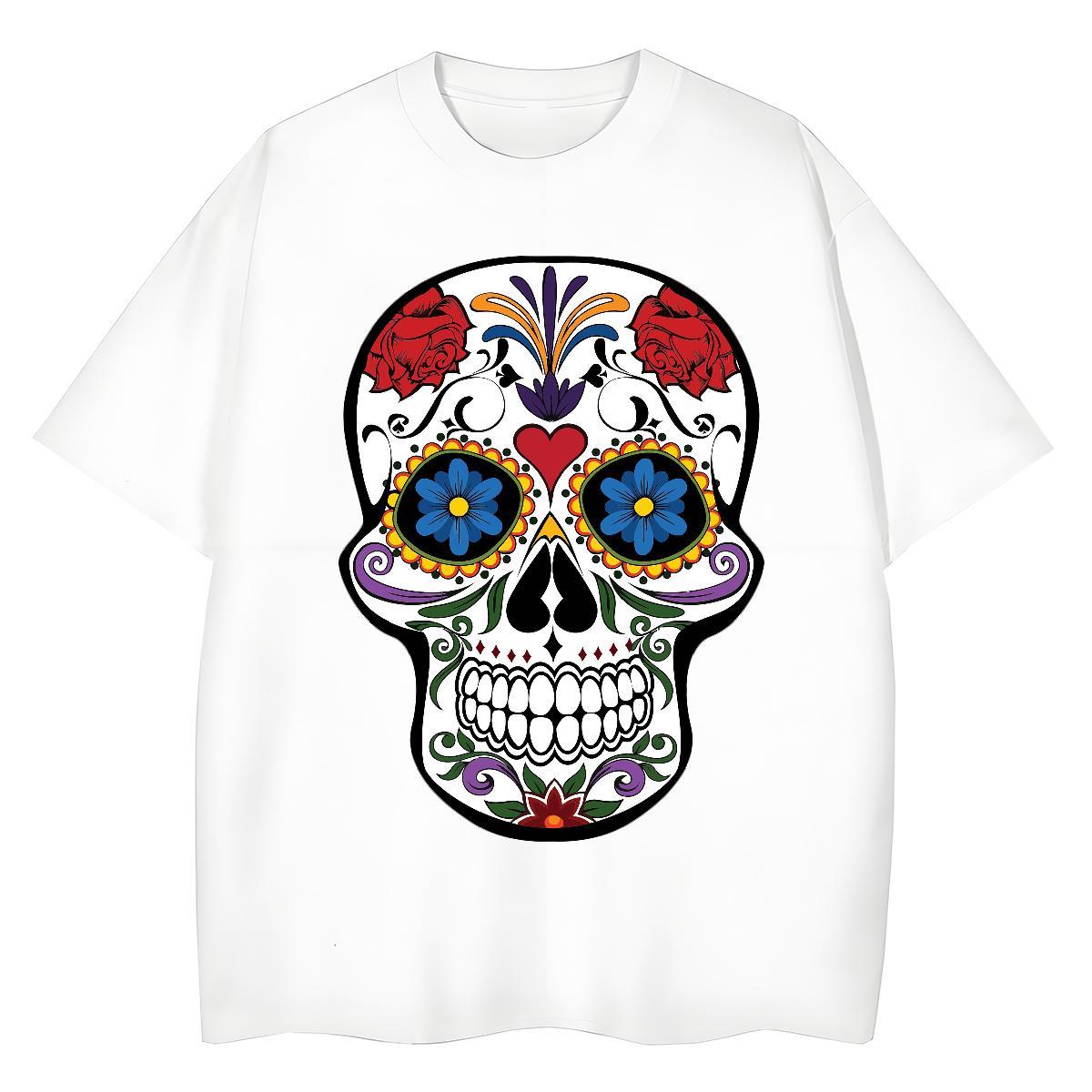 Brand T-Shirts 230g Cotton Crew Neck Breathable Casual Beach skull Women Tshirts Loose DIY Logo Tee Shirt