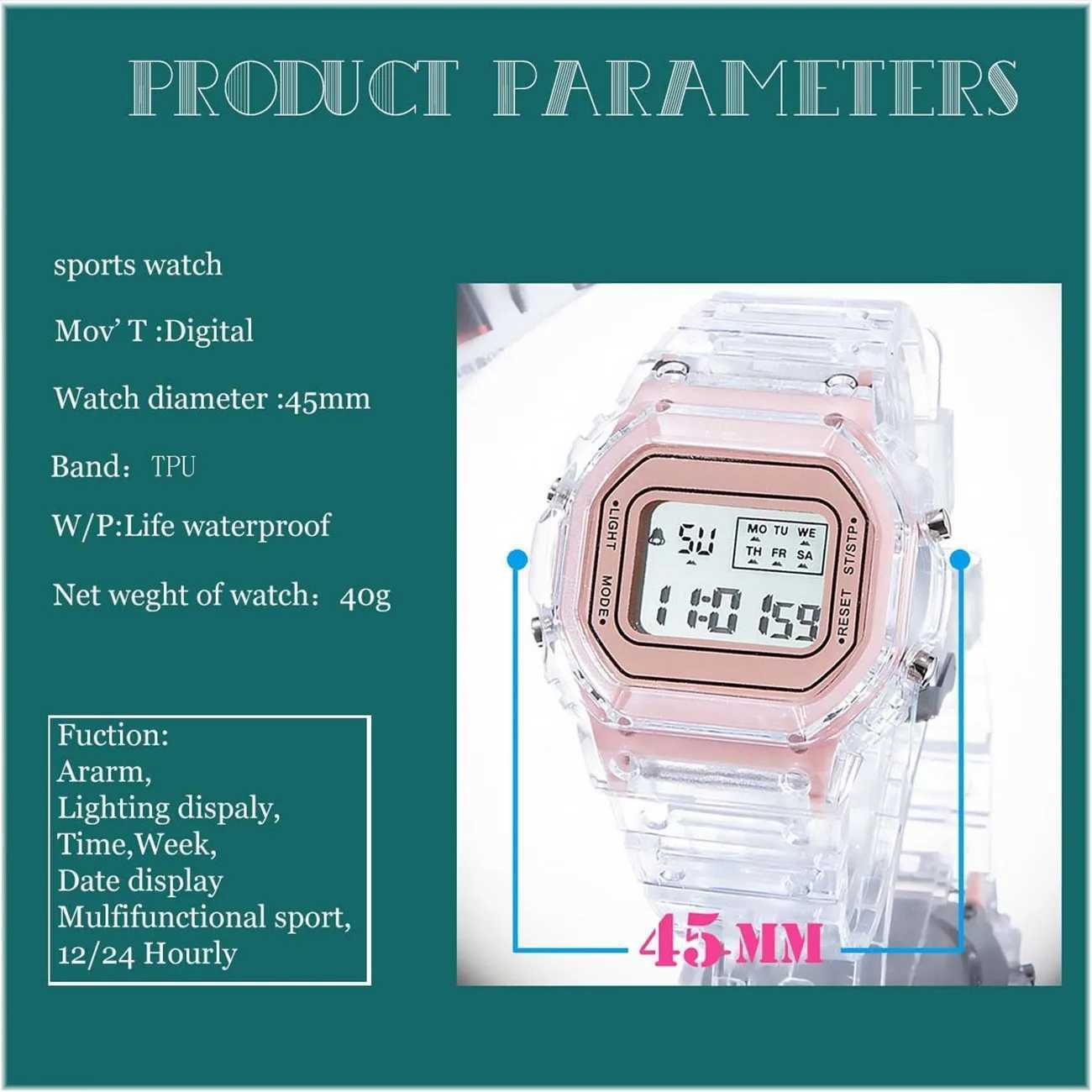 relogio masculino Men Women Watches Transparent Digital Sport Lovers Gift Children Kids Wristwatch Female Clock SpecificationX241010