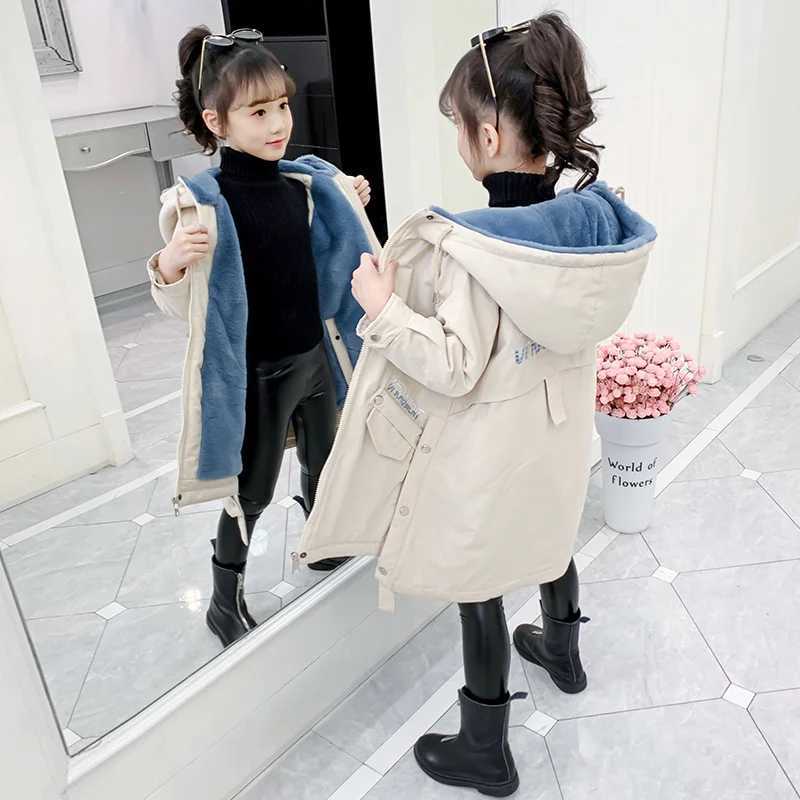 Down Coat 2024 New Girl clothes Winter Long coat Warm Plus Velvet Cotton jacket Outdoor Thick Parka Clothing Hooded Outerwear snowsuit H241010