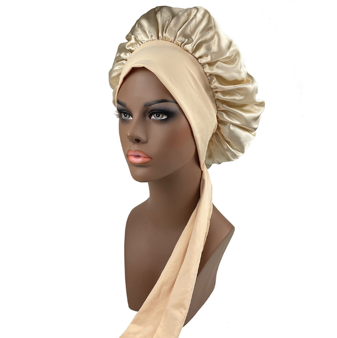 Women Satin Wide-brimmed Sleeping Hat Night Sleep Cap Hair Care Ribbon Bonnet Nightcap Unisex Cap Bonnet Shower Silk Head Wrap