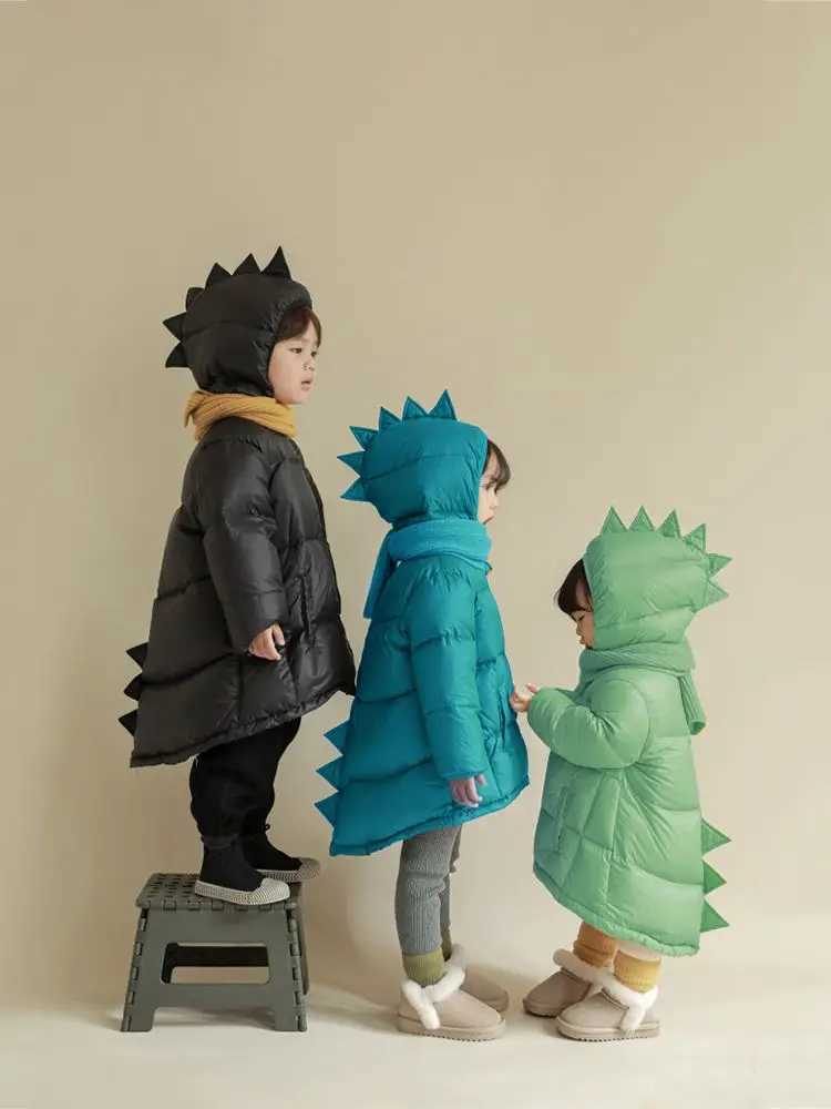 Down Coat Winter and Autumn Dinosaur Park Coat Windproof Thick Childrens Warm Snow Set Preschool Boys Park Outdoor H241010