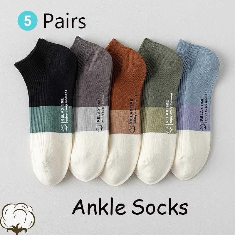 5 pairs of mens cotton Ank socks low cut breathable and comfortable soft and thin casual sporty and fashionable non slip womens boat shortsW241010