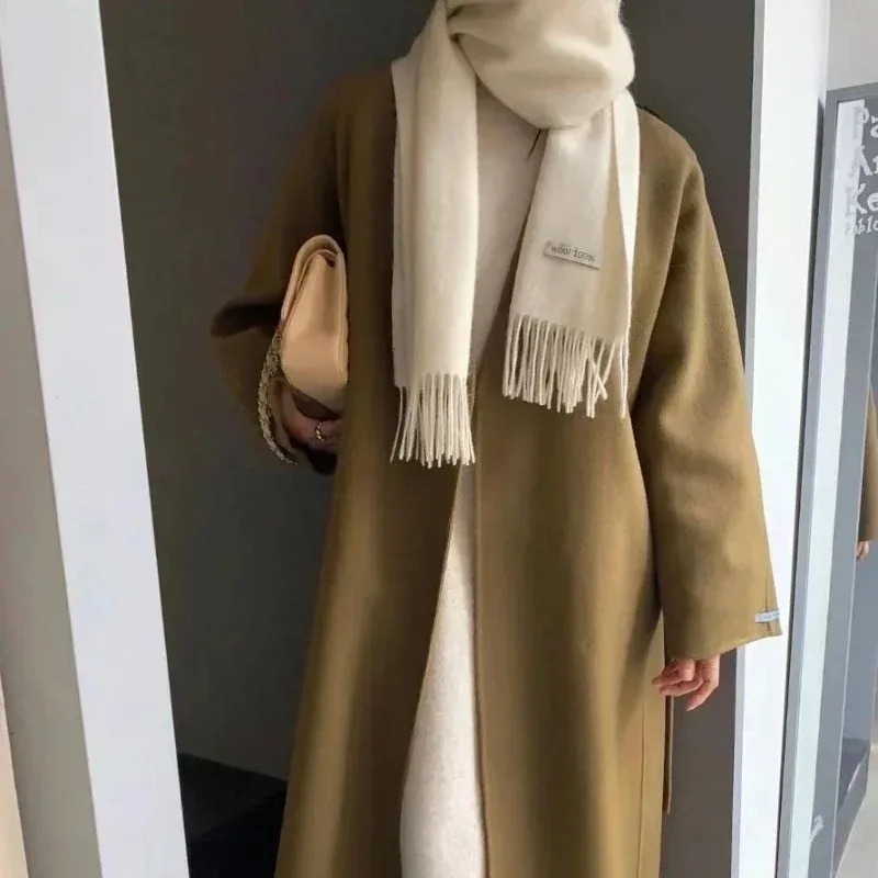 200*70cm Women Solid White Color Winter Scarf Fashion Versatile Large Shawl Cashmere Scarves Warm Thick Soft Long Tassel Scarf 241009