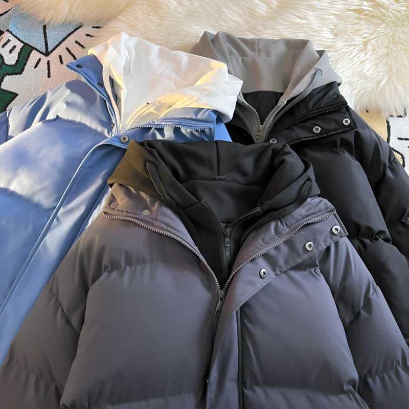 Men's Down Parkas Mens and Womens Couple Oversized Puffer Jacket with Hood Hooded Outerwear Thicken Warm Coat Korean Winter Jacket Strtwear Y2410