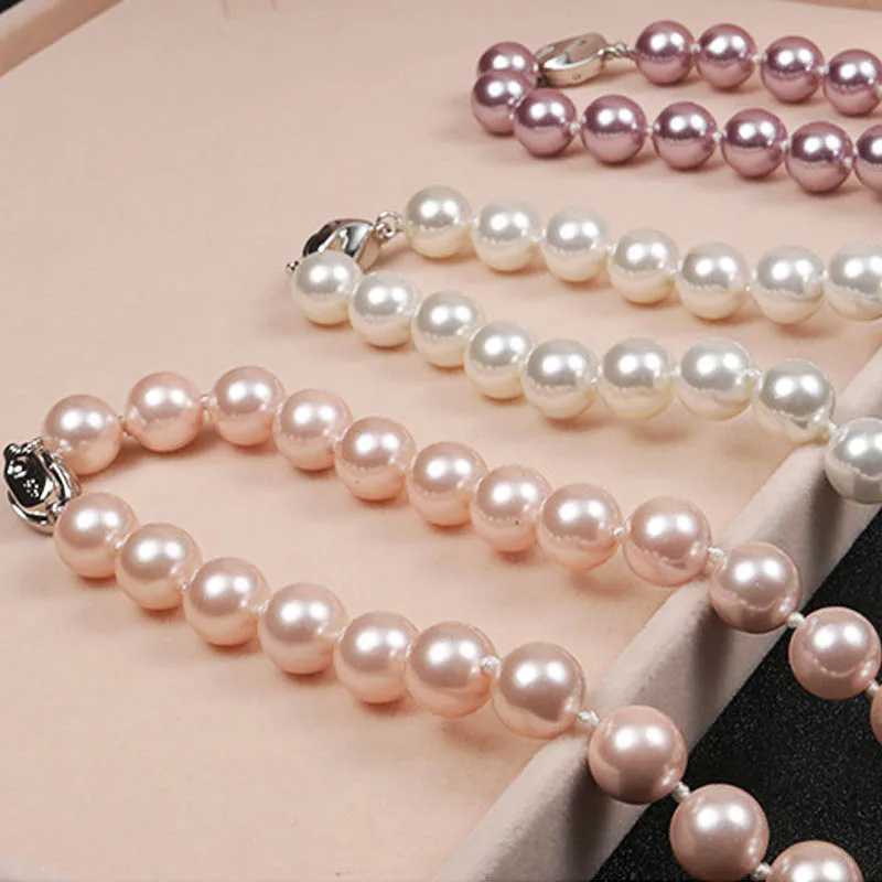 8/10MM Imitation Pearl Necklace Purple White Pearl Beads Necklace Elegant Female Fashion Chain Necklace Jewelry GiftsX241009
