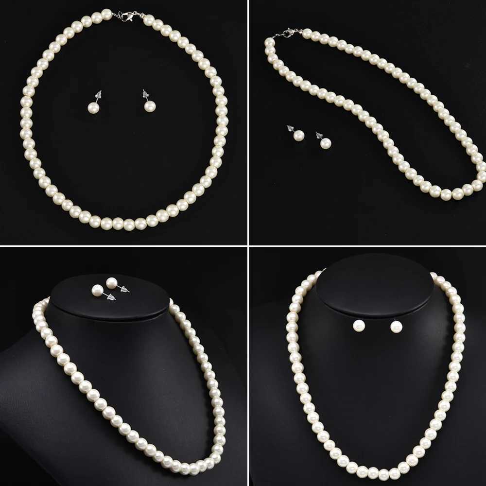 Newest Women Wedding Party Jewerly Set Simple Elegant Luxury Crystal Simulated Pearl Necklace Earrings Jewelry SetsX241009