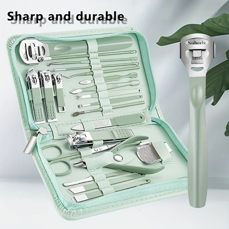 light green 7-22 pieces/set manual kit high-quality steel multifunctional professional nail trimmer cutting foot care tool 240927
