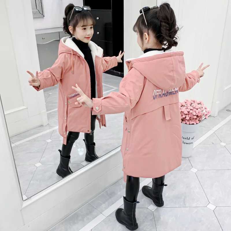 Down Coat 2024 New Girl clothes Winter Long coat Warm Plus Velvet Cotton jacket Outdoor Thick Parka Clothing Hooded Outerwear snowsuit H241010