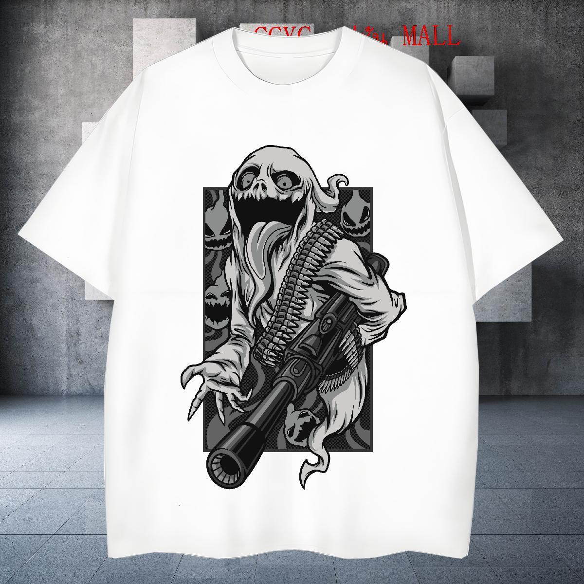 Free Shipping T Shirts Men 230g Cotton skull Beach Graphic Breathable Couples T Shirts DIY Customized Tees