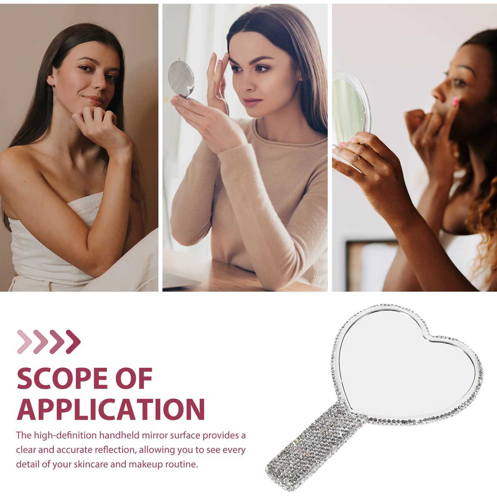 Bling Hand Hold Mirrors Crystal Makeup Handheld Travel Mini Wallet W240813