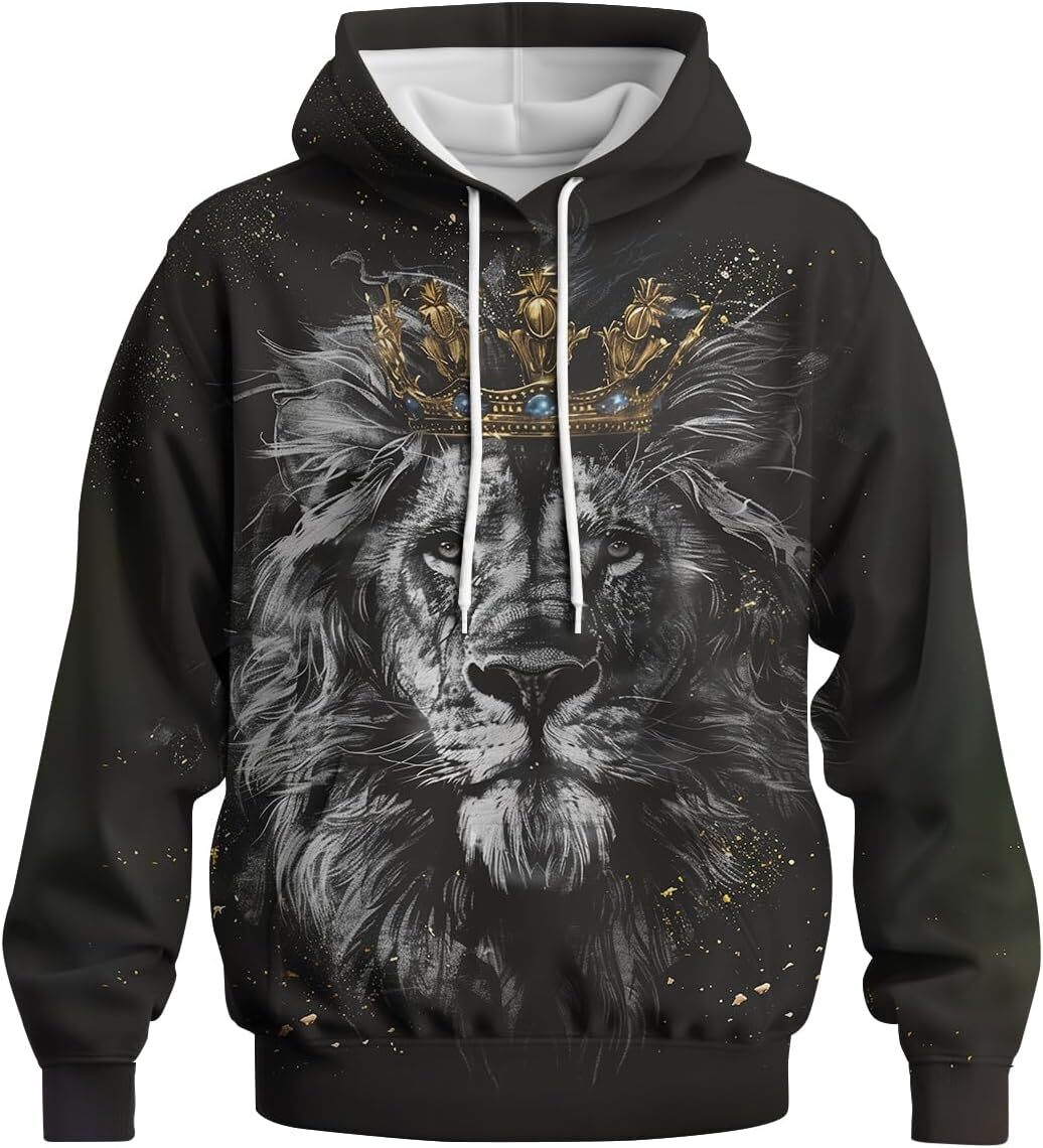 Hoodie for Mens Womens Lion Printed Mens Hoodies Cool Animal 3D Graphic Pullover Hooded Casual Long Sleeve Pockets Sweatshirt Graphic Hoodies sweatshi