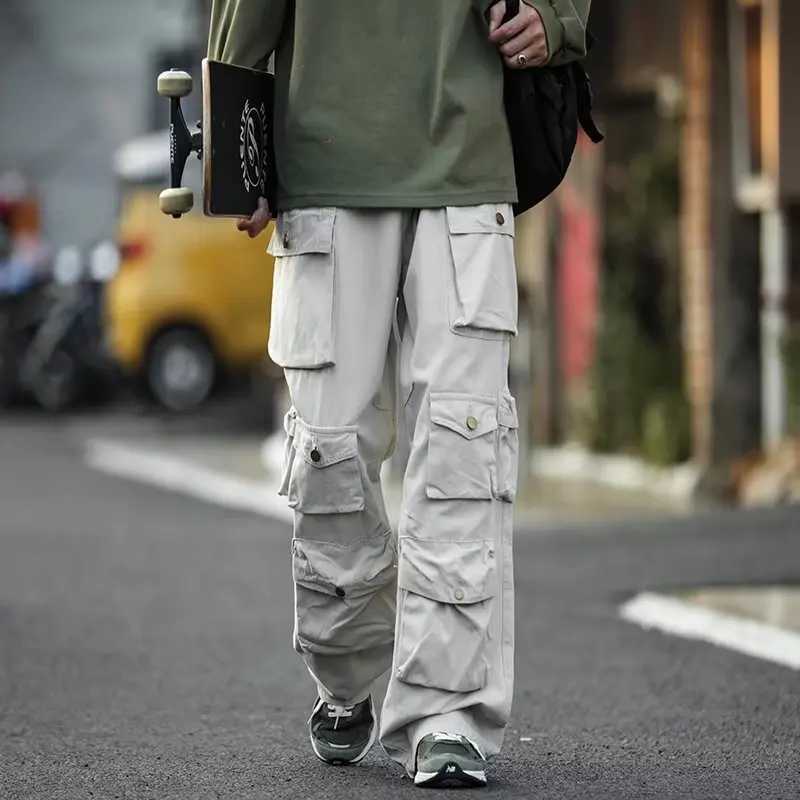 Street fashion multi pocket uniform mens Harajuku style loose casual pants street retro womens relaxed hip-hop Trouser W241009