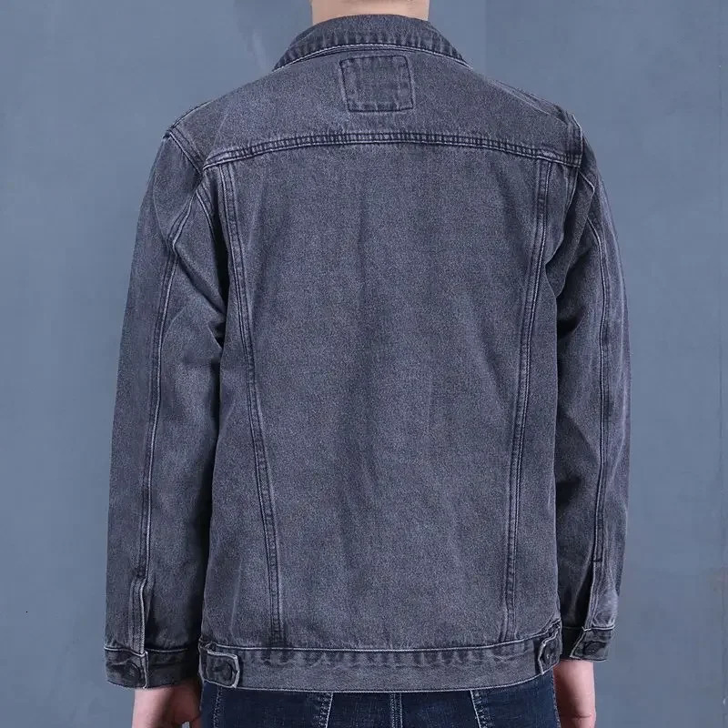 Mens denim jacket with buttons autumn mens Jean Coats blue washed largesized winter one Korean original L G 241007