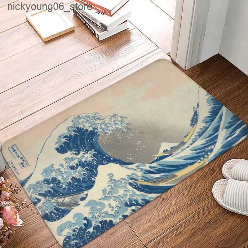 Non-Slip Bath Mats Personalized Under The Great Wave Off Kanagawa Katsushika Hokusai Doormat Mat Anti-Slip Bath Kitchen Balcony Rug Carpet 40*60cm L24