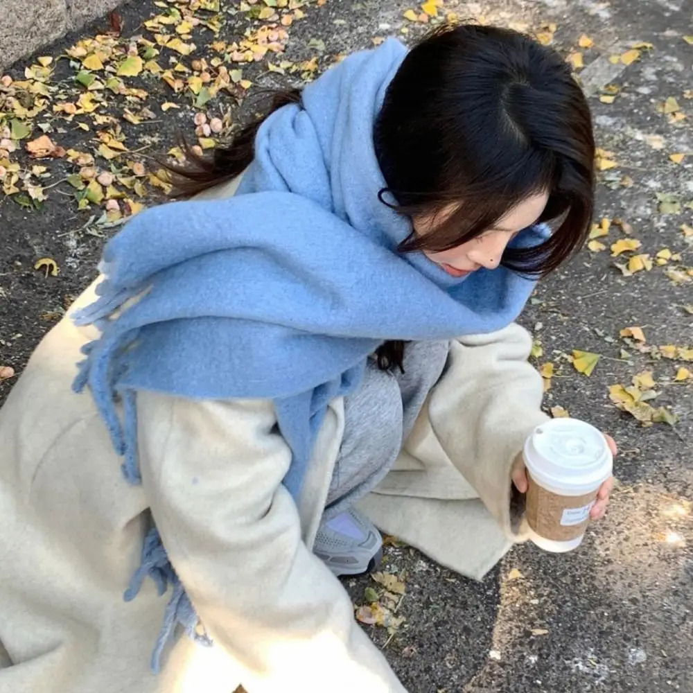1PC Soft Winter Cashmere Scarf Solid Color Warm Long Tassel Scarves Mohair Thickened Wrap Shawls For Women Girls 241009