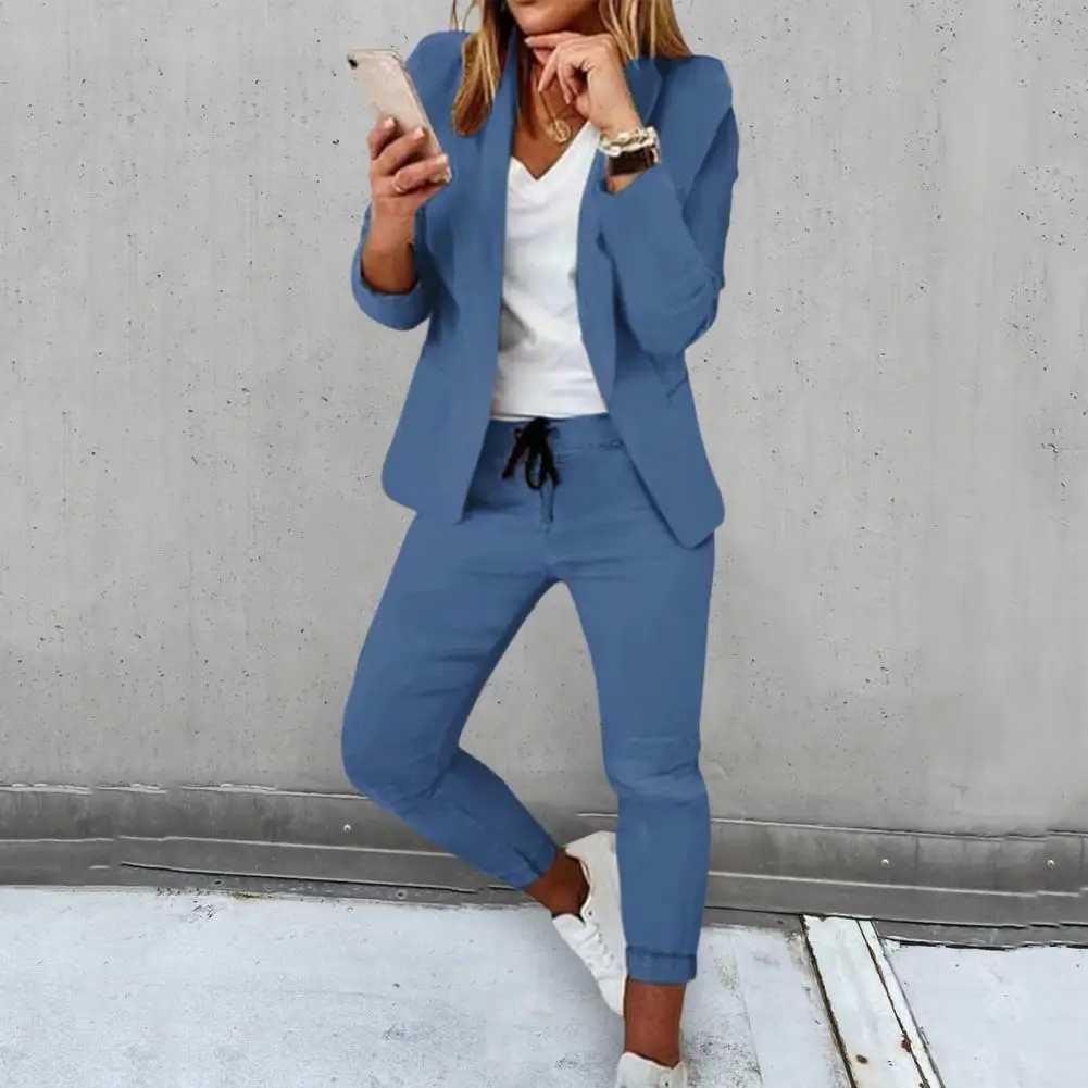 Flat patchwork slim fit jacket jacket casual wide leg pants two-piece Ele womens pants summer office set business set W250108