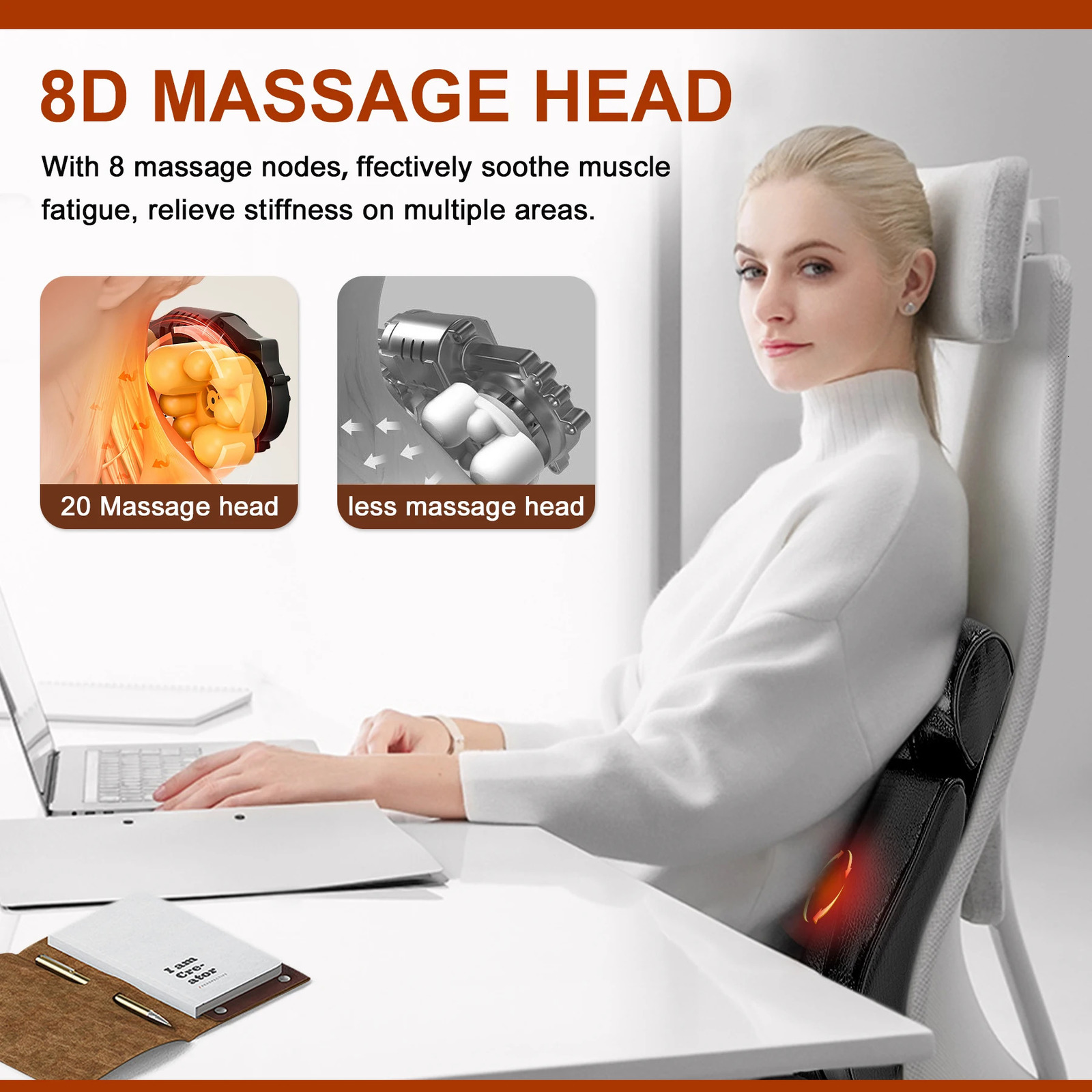 Electric Tendering Massage Pillow for Deep Relief of Back Neck Shoulder and Muscle Pain 241008