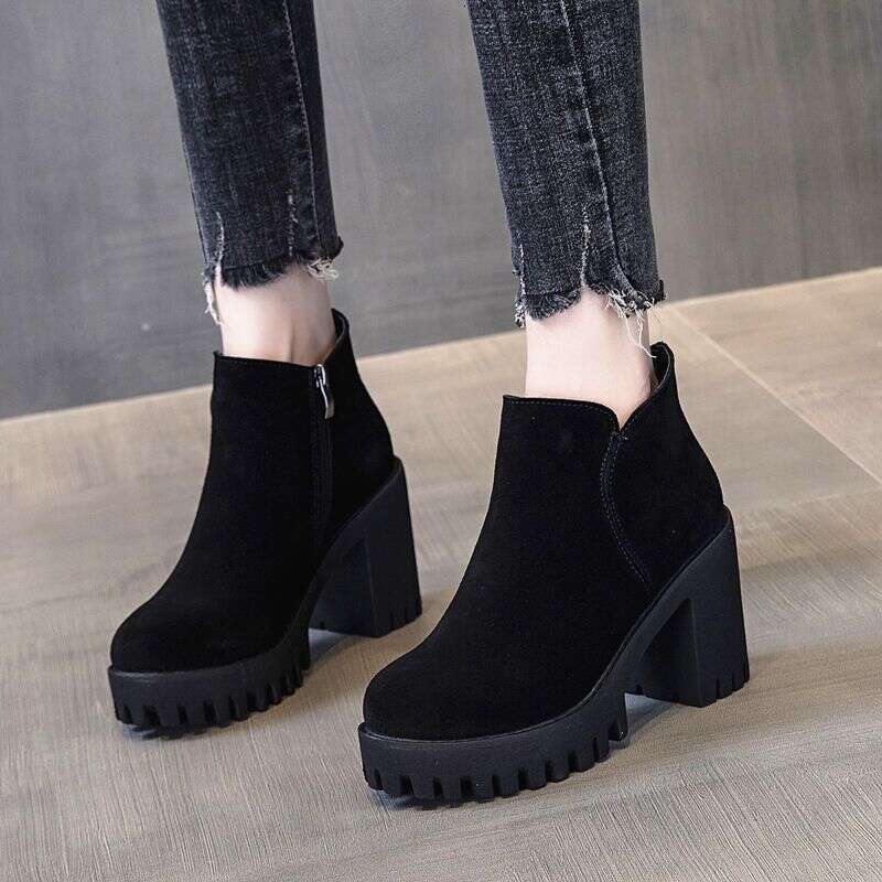 Footwear Punk Style Booties Black Female Ankle Boots Very High Heels Combat Short Shoes For Women Heeled Suede Winter 2024 Sale