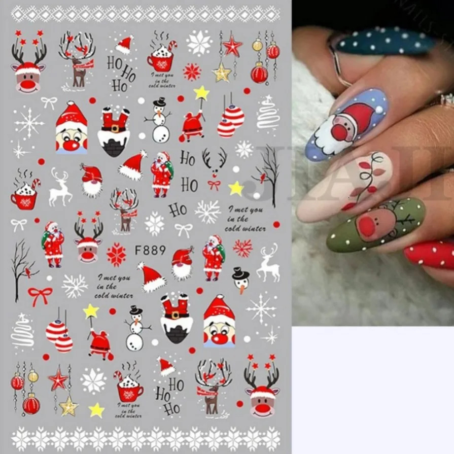 Winter Red Gonk Nail Art Stickers Christmas Series Cartoon Santa Claus Elk Adhesive Slide Snowman Handmade Foil Tip 241008