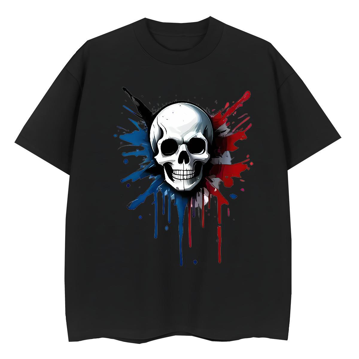2024 Casual T-Shirts 230g Pure Cotton Round Neck Short Sleeve Daily Outfit skull Women Tshirts Loose DIY Anime Printed Clothes Shirt
