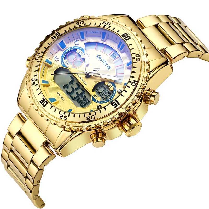 2023 New Stryve 8020 Luxury Men Watch Stainless Steel Dual Display Waterproof Quartz Digital Sports Watch reloj hombreX241010