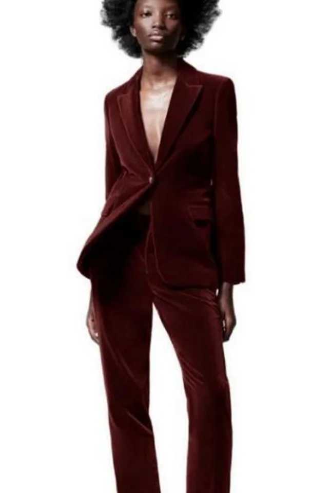 Womens two-piece pants custom two-piece set velvet womens business set formal pants wedding evening dress womens jacket Trouser S W241009