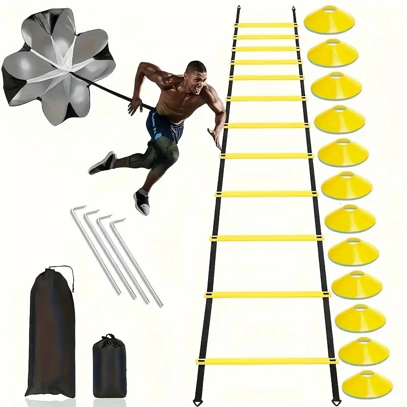 1 set of football training agile ladder with marking plate drag parachute nail hinder speed movement 241008
