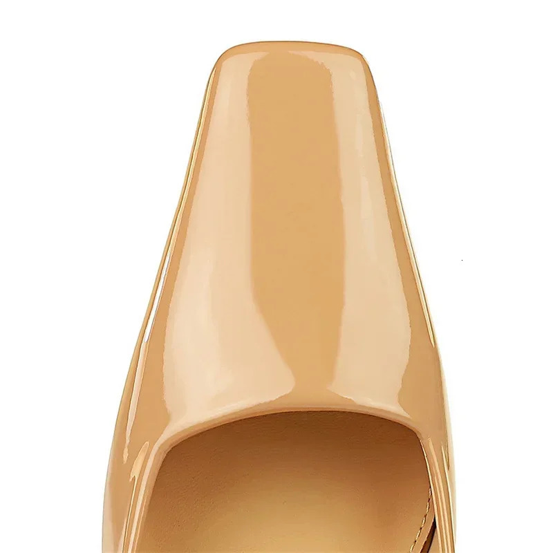 Women 6cm High Heels Pumps Lady Square Toe Glossy Patent Leather Block Low Heels Green Blue Nude Wine Red Quality Shoes 240927