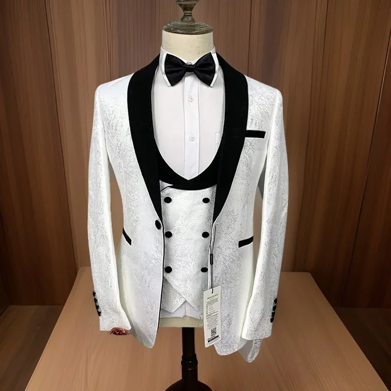Floral Wedding Tuxedos For Men Suits Slim Fit Shawl Lapel Best Man Suit Jacket With Pants Vest 3 Pcs Groom Fashion Costume 2024