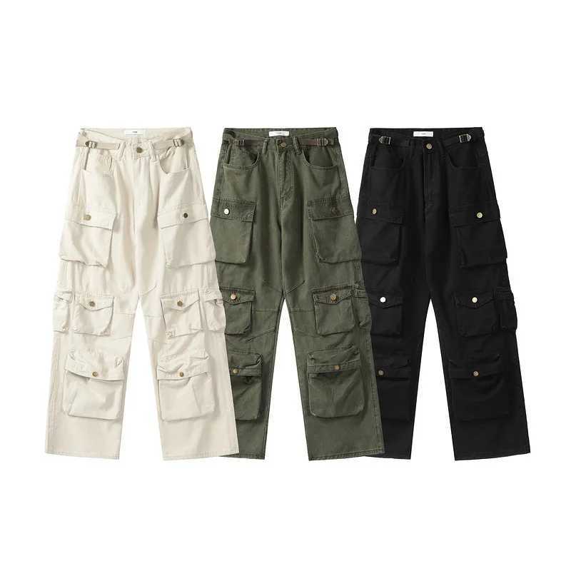Street fashion multi pocket uniform mens Harajuku style loose casual pants street retro womens relaxed hip-hop Trouser W241009