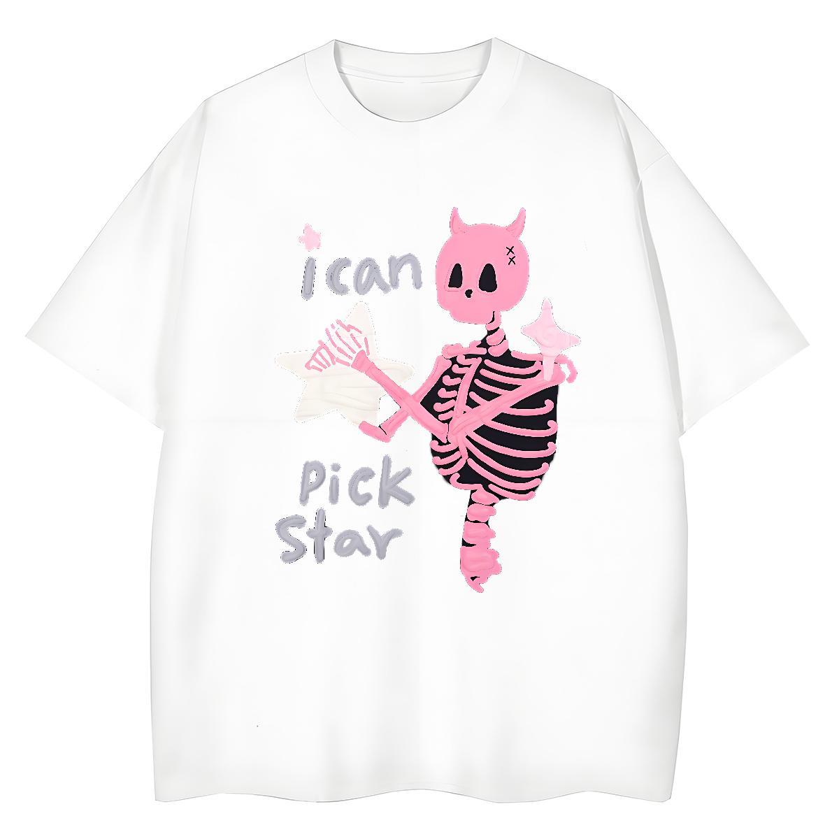 DIY T shirt 230g Cotton Crew Neck Casual skull Women Tshirts Loose fit Custom Cartoon Tops Tees