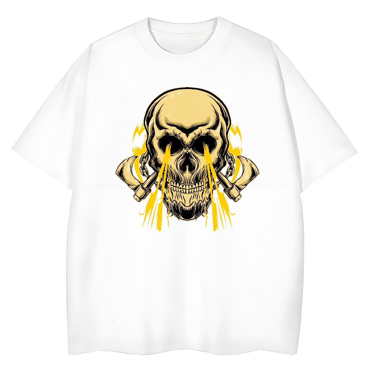 Stylist T-Shirts 100% Cotton 230g Breathable Crew Neck High Street Hip Hop skull Couples T Shirts Loose Anime Oversized Tshirts