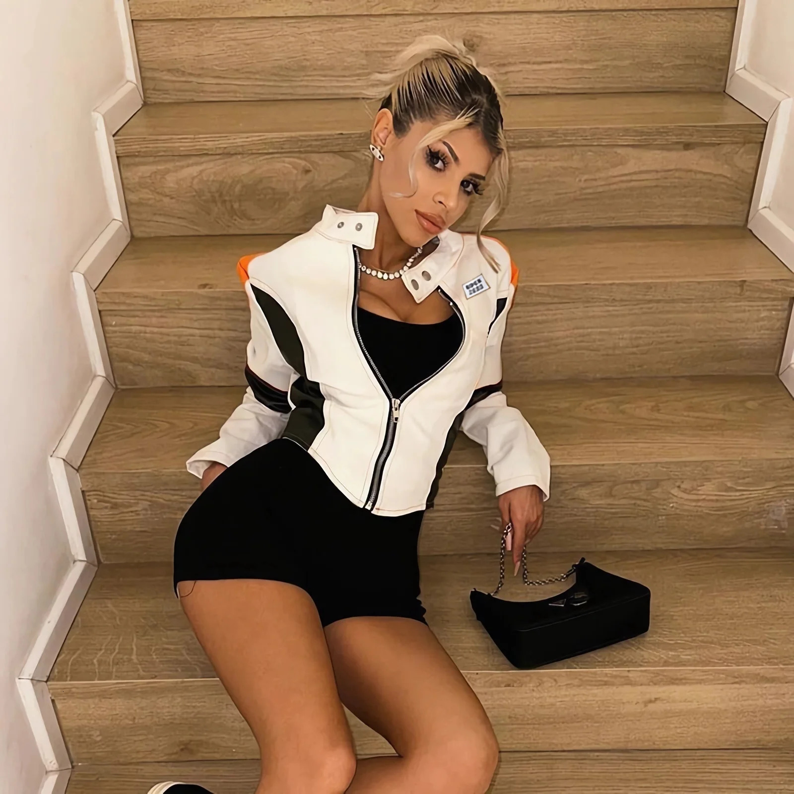 Hipster long sleeved womens letter printed short jacket Versatile Street Style Uniform Trendy Coat baseball jacket 240930