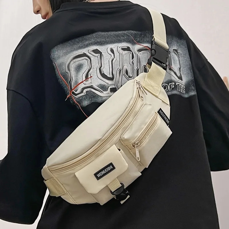 Pink Black Punk Hip Hop Crossbody Bag Mens Tactical Technology Clothing Waist Bag Multi functional Waterproof Fanny Bag 241008
