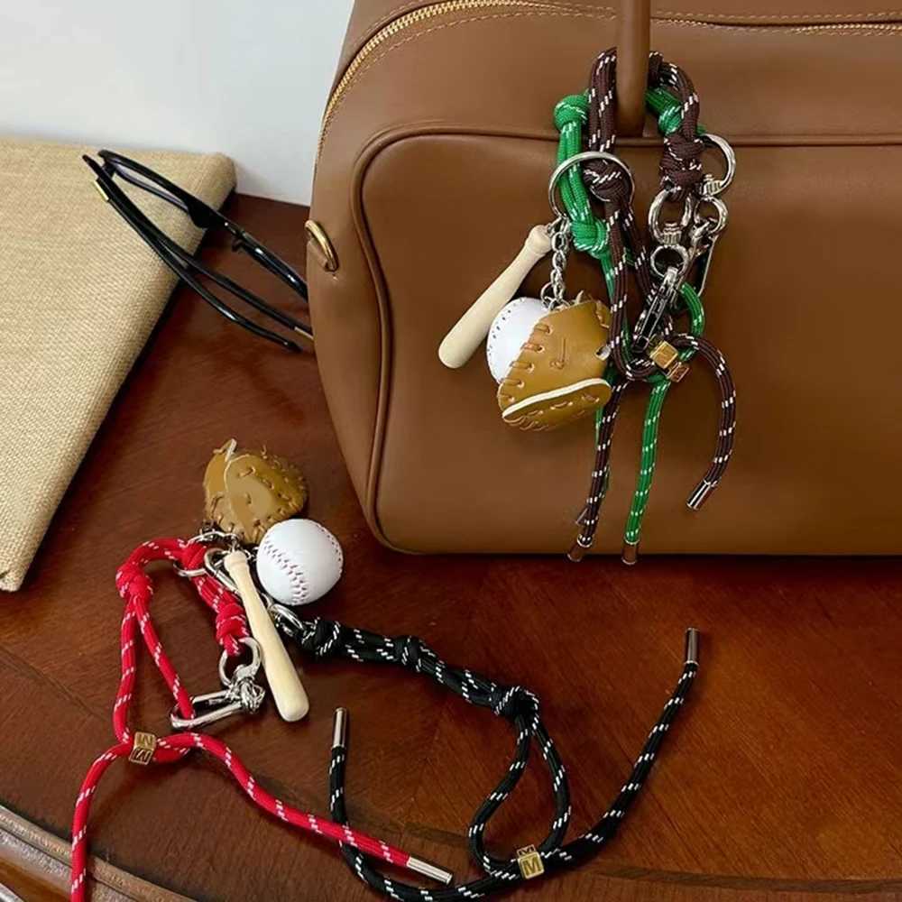 Keychains Lanyards New fashion keychain with baseball decoration sports style bag pendant woven rope decorative original design components H241010