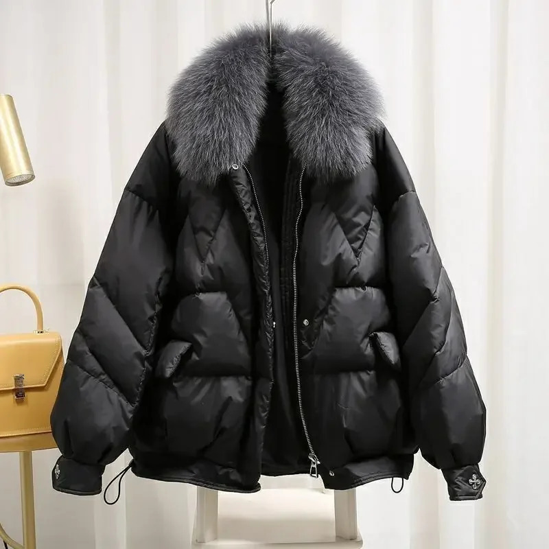 Fashion black loose thick coat womens small-sized winter jacket European style womens clothing 241007