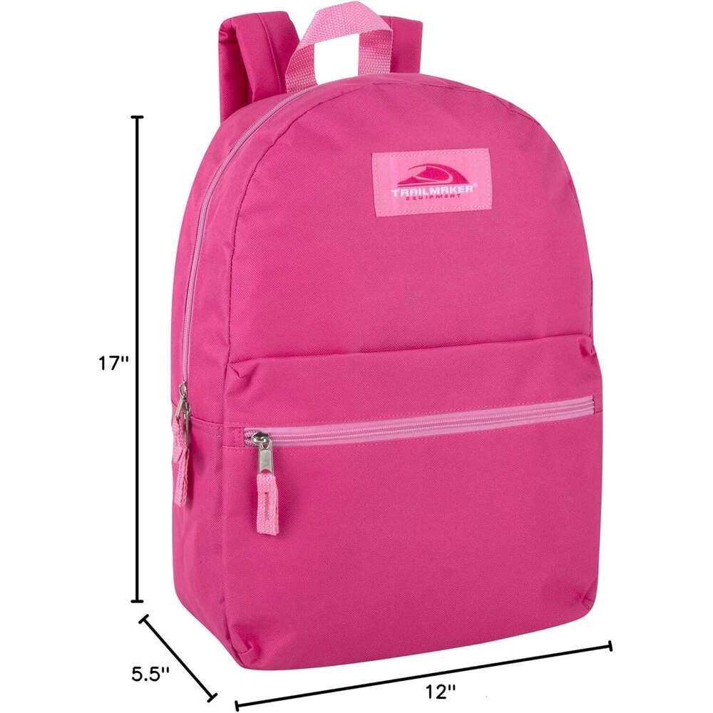 Classic 17 Inch Backpack with Adjustable Padded Shoulder Straps (Pink)