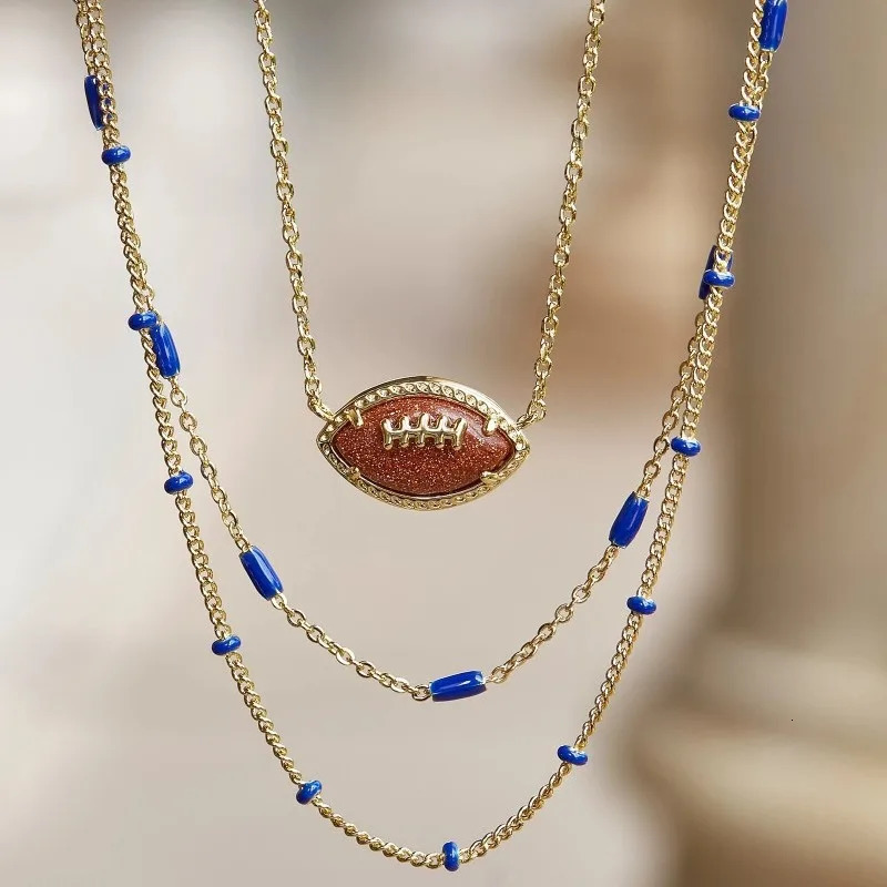 European and American Fashion Trend Rugby Football Irregular Geometric Sandstone Fish Bone Necklace 241009
