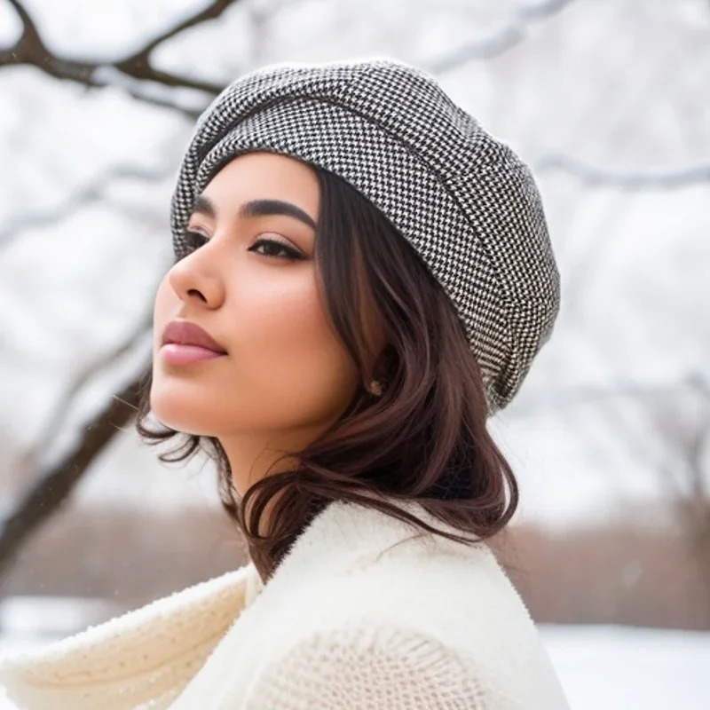 Simple womens wool beret elegant womens winter womens cotton hat plain retro octagonal casual autumn hat 241007
