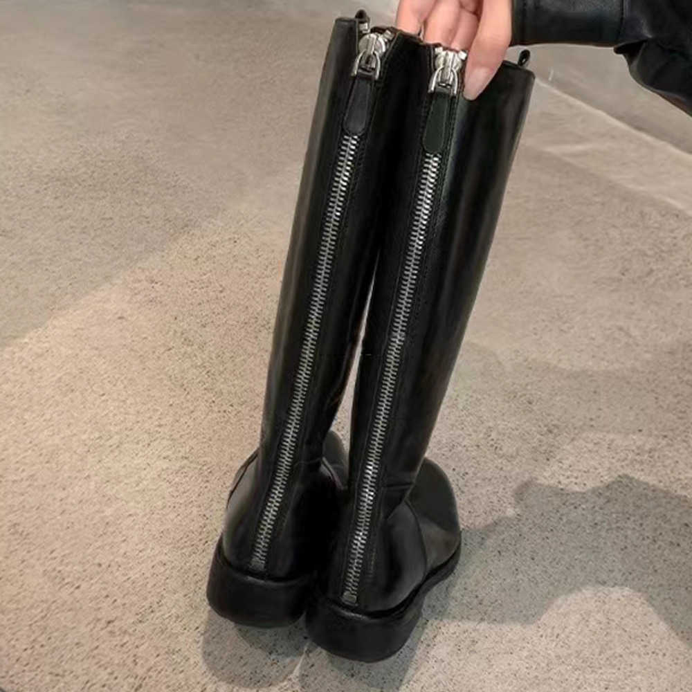 Autumn Winter Fashion Boots Leather Thick Heel Zipper High Long Ankle Boots For Womens Leather Knight Boots Women Shoes 240826