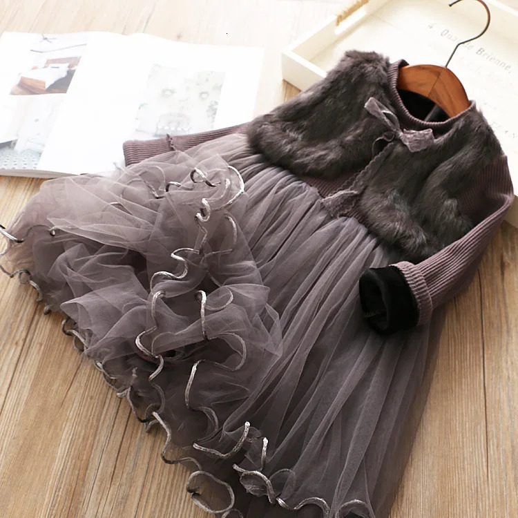 1-7 year old winter girls pink long sleeved lace bow dress baby vest dress childrens clothing princess solid color dress 241008