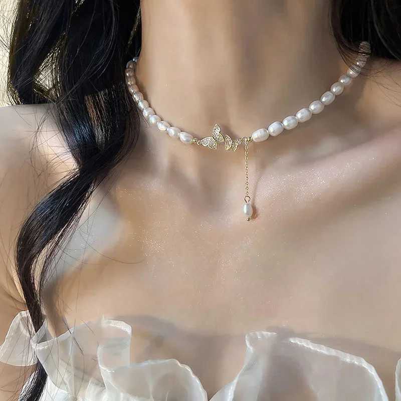 Fairy Butterfly Pearl Necklace for Women Bow Engagement Fine Jewelry Wedding Party Birthday Gift Dropshipping Necklaces ChainX241009