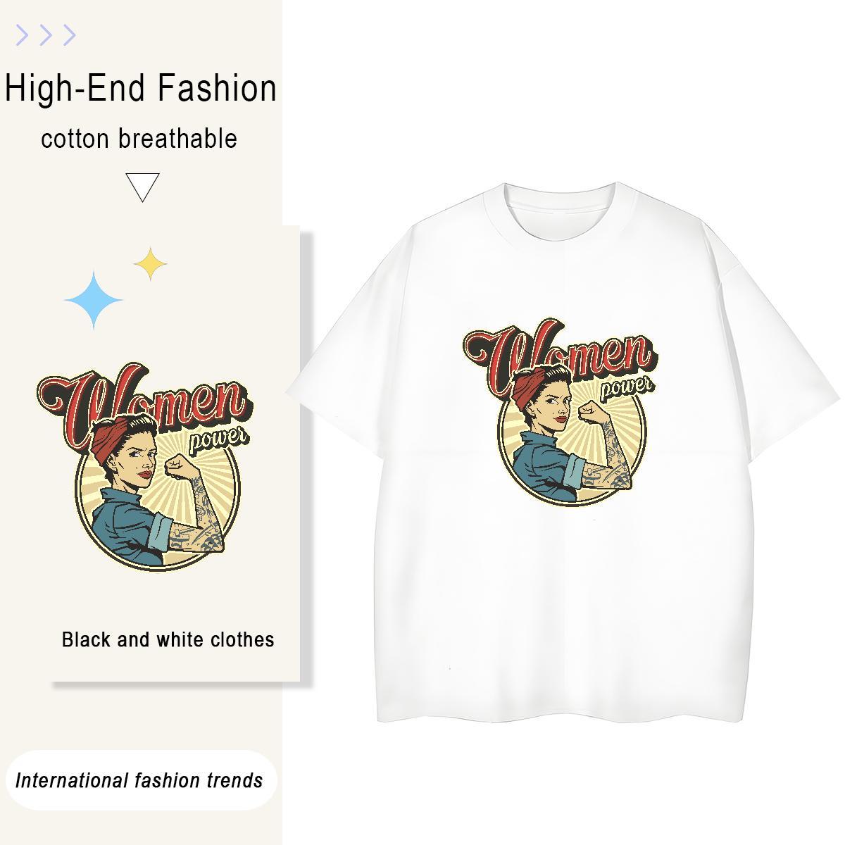 Fashion Womens T Shirts 230g Cotton Short Sleeve O-Neck Sports Street Wear portrait Women Tees Popular Cartoon Floral Printing Tops Shirt