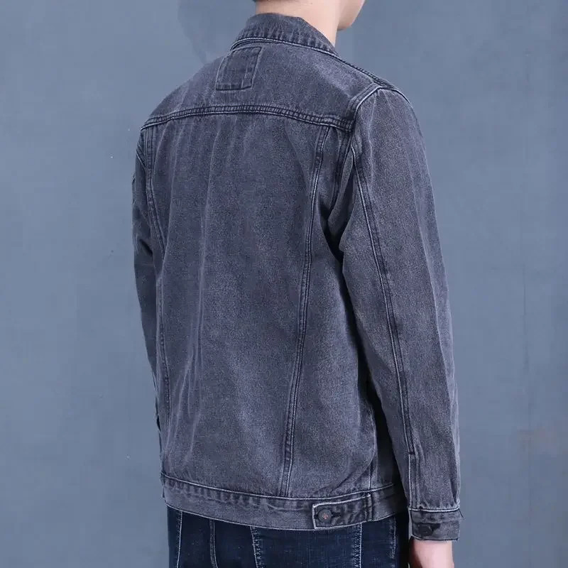 Mens denim jacket with buttons autumn mens Jean Coats blue washed largesized winter one Korean original L G 241007