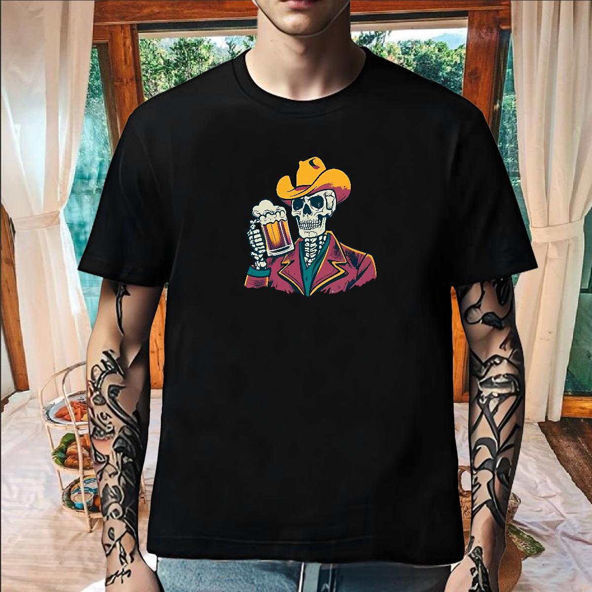 Free Shipping T Shirts Men 230g 100% Cotton skull High Street Hip Hop White Plus Size Breathable Short Sleeve Men Tees Fashion Design Wear