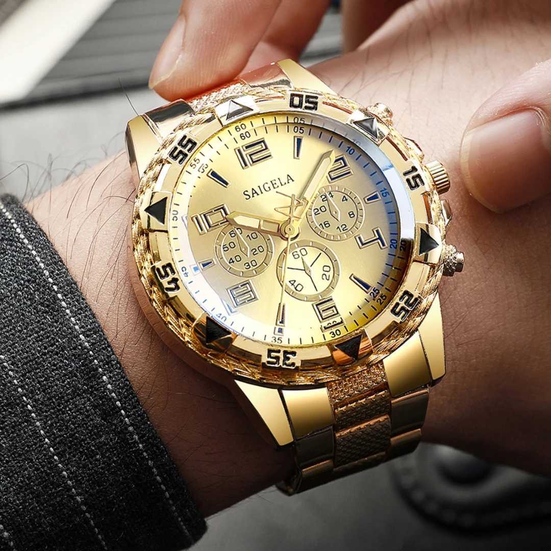 2PCS Men Business Watches Fashion Arabic Dial Steel Band Males Quartz Watch Set (Without BoxX2410