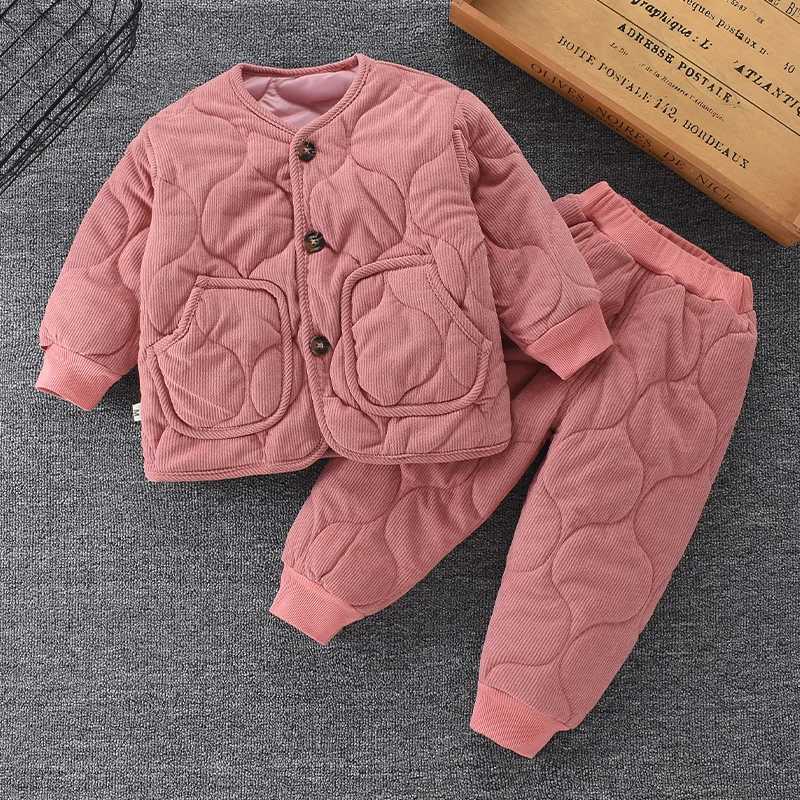 Down Coat Boys and girls winter apron set baby clothing set childrens denim jacket outerwear duvet cover jacket top+Pants 2PC 1-7 years old H241010