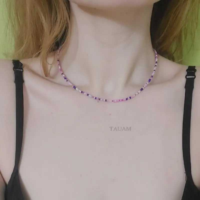 Simple Seed Bead Strand Choker Necklace Women String Collar Charm Colorful Handmade Summer Bohemia Collier Femme JewelryX241010