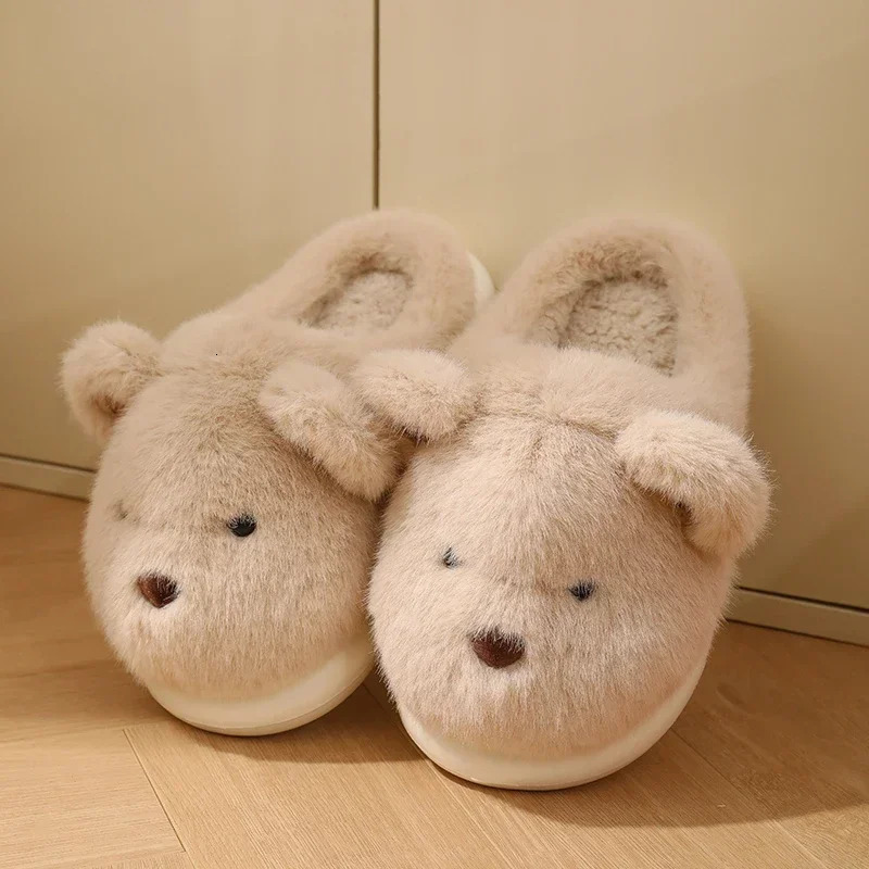 Womens warm winter cute bear slippers mens casual home plush slippers couple comfortable anti slip outdoor cartoon shoes 241007